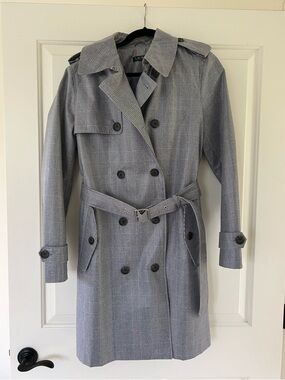 Ralph Lauren Gray Plaid Double-Breasted Trench Rain Coat